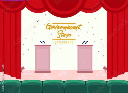 Two Parliament podium with stage. Two Politician podium with white background. Flat Vector Illustration. White Design Background. Web vector illustration. Vector Background.
