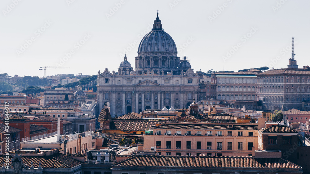 View of the historical center of Rome with the classic historical buildings. Italy