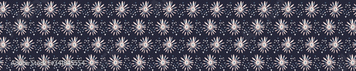 
Indigo blue doodle flower seamless border pattern. Sketchy floral daisy vector background. Modern dark navy ribbon trim graphic design. Hand drawn quirky edging banner. Masculine bloom decor textile 