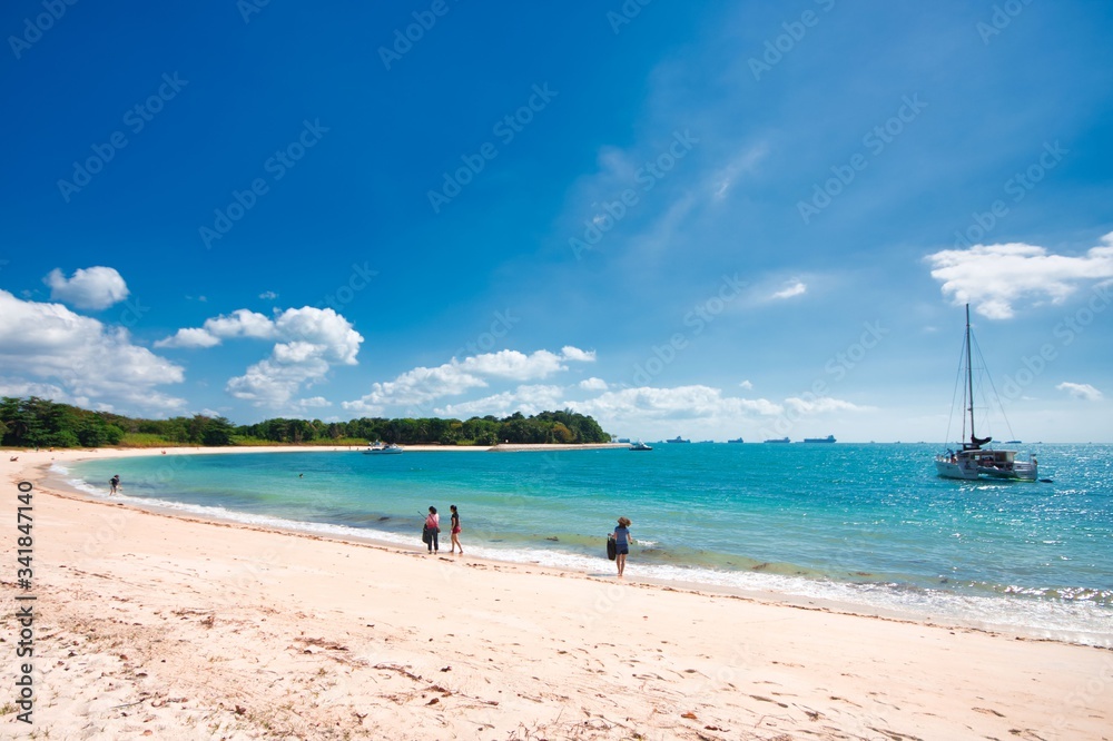 A scenic sea view and beach at St John Island, the largest of the Southern islands in Singapore.