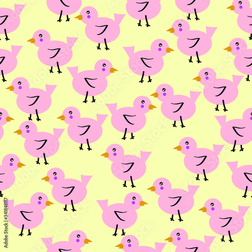 Cute Pink Baby Bird Illustration Seamless