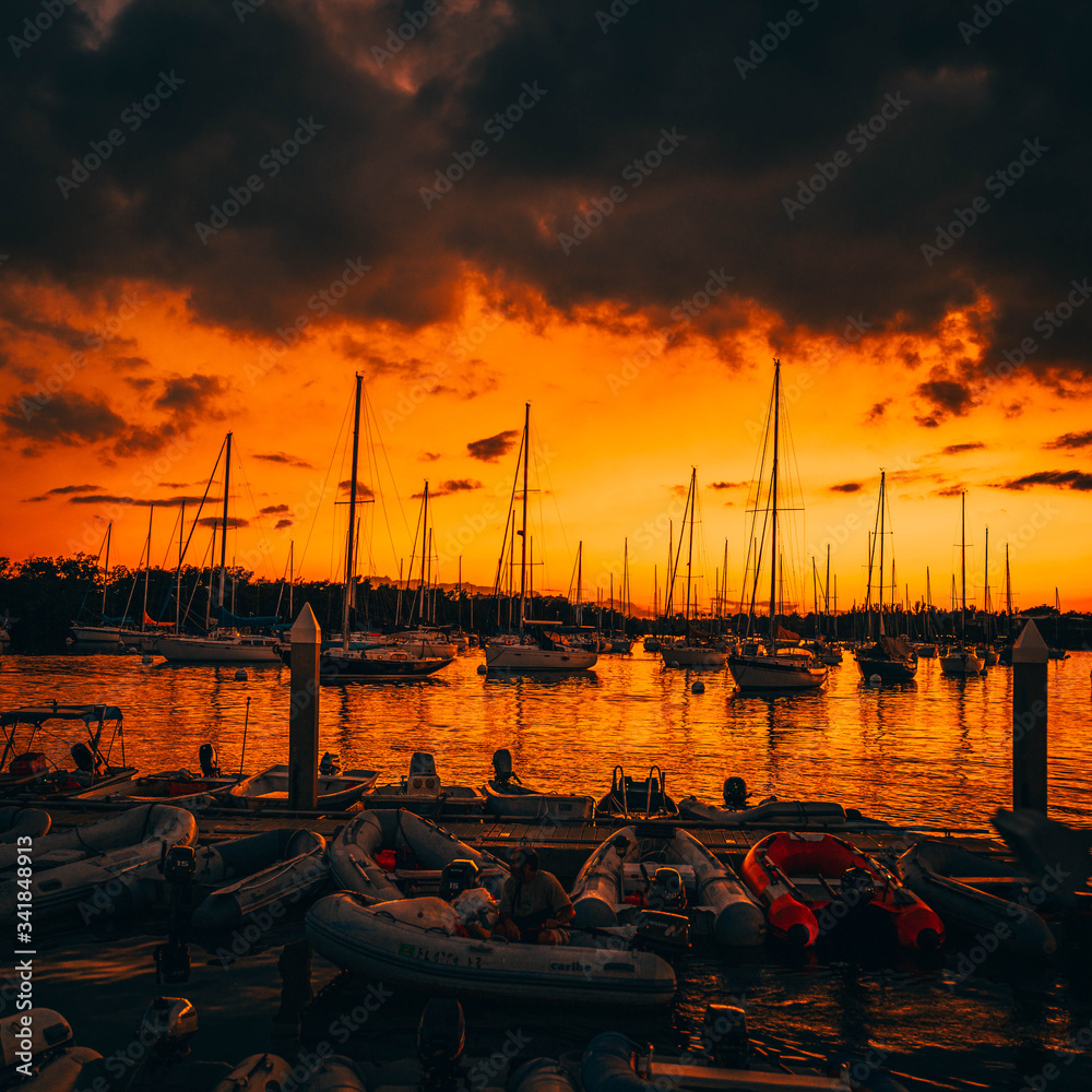 sunset florida aquatic boat harbor dock sea marine sky clouds orange