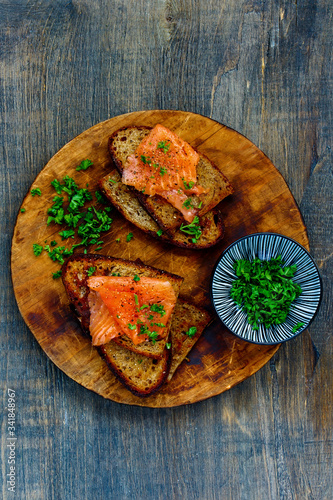 Grilled bread with salmon