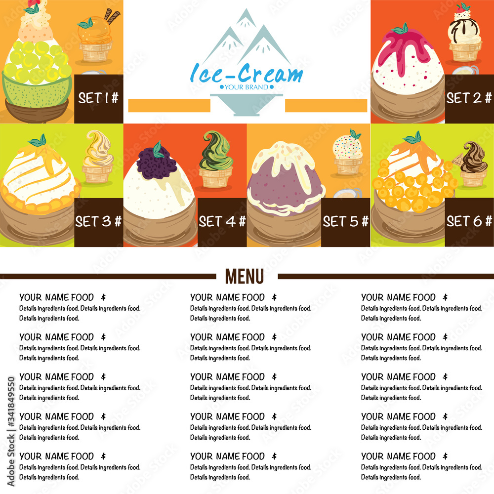 Obraz premium menu template Ice cream dessert restaurant brand design 
