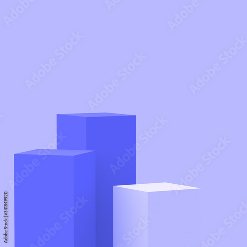 3d purple violet and white cubes square podium minimal studio background. Abstract 3d geometric shape object illustration render. Display for cosmetic perfume fashion product.