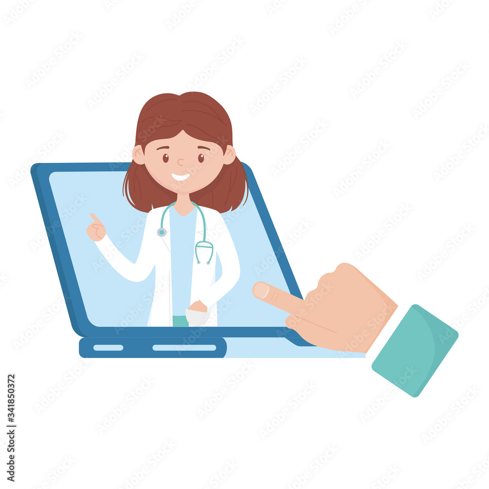 Isolated woman doctor and laptop vector design