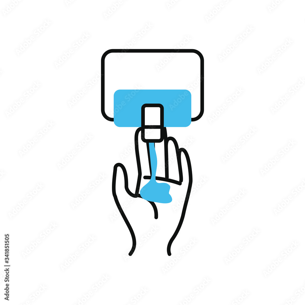soap dispenser and hand icon, half color half line style soap dispenser and hand icon, half color half line style