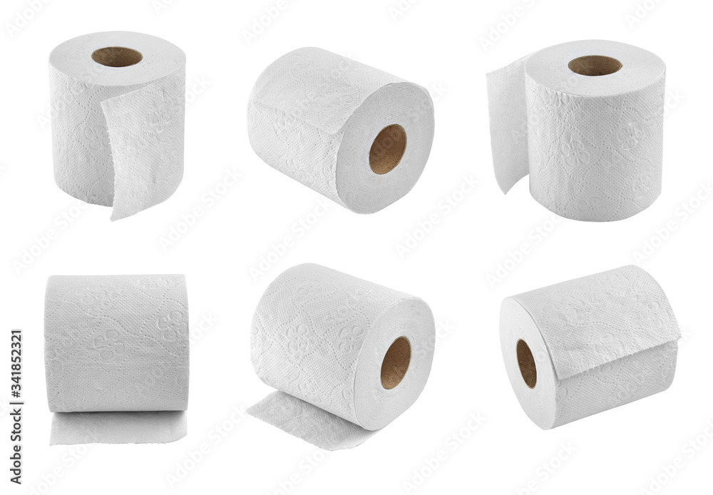 Set of soft toilet paper isolated on white background Set of soft toilet paper isolated on white background