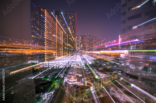Blurred abstract background of light lines from the capital s residences in condominiums  offices  street lights from shopping malls  nighttime beauty
