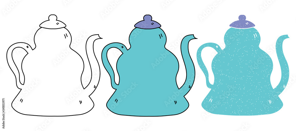 kettle vector design. black and white. digital hand drawn. grain texture kettle vector design. black and white. digital hand drawn. grain texture