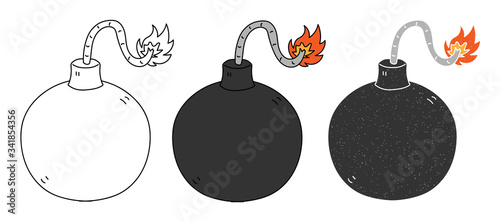 explosive bomb vector design. black and white. digital hand drawn. grain texture