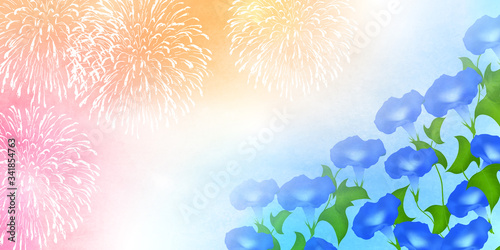 花火　あさがお　水彩　背景