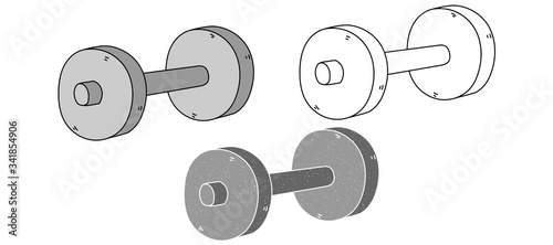 barbells vector design. black and white. digital hand drawn. grain texture