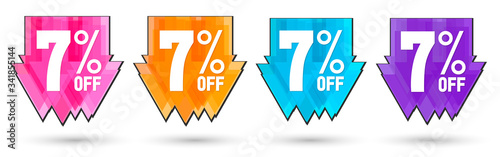 Set Sale 7% off banners, discount tags design template, promo app icons, vector illustration