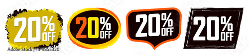 Set Sale 20% off banners, discount tags design template, promo app icons, vector illustration