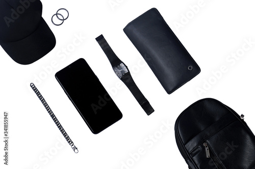 set of black leather mens stuff