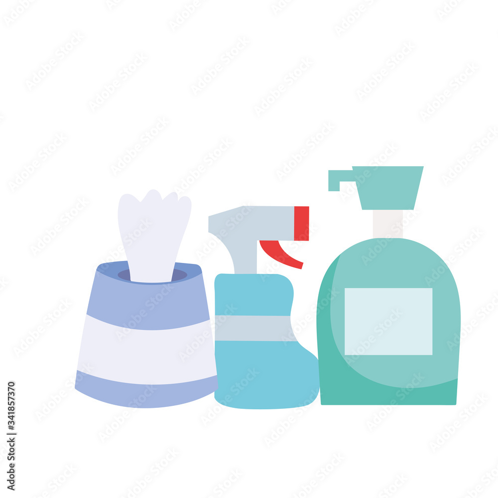 Spray bottle soap dispenser and tissues box vector design Spray bottle soap dispenser and tissues box vector design