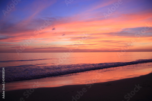 Sea or beach on twilight sky and on the sunset for background.