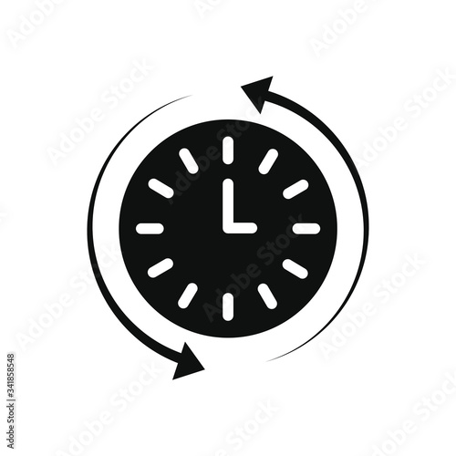 clock and sync arrows around, silhouette style
