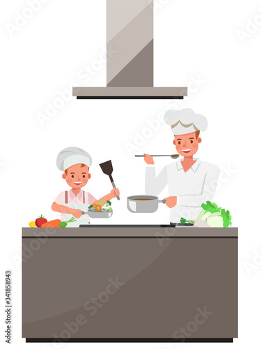 Happy father and son character vector design for father's Day concept. no13