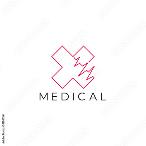 letter x heart rate medical logo vector