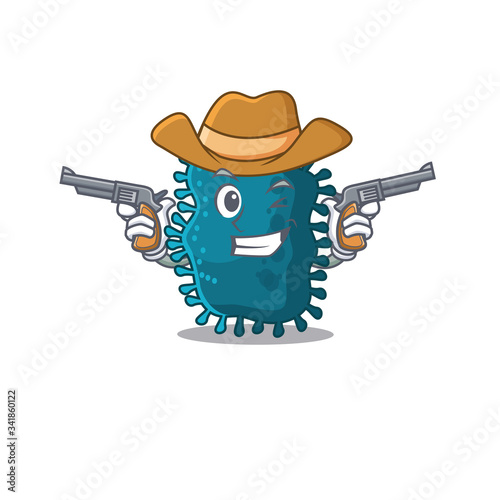 Cute handsome cowboy of clostridium cartoon character with guns