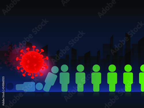 COVID-19 CoronaVirus push Peoples Domino effect impact on global Business and SME or Startup economy crisis and stock markets down and falling.