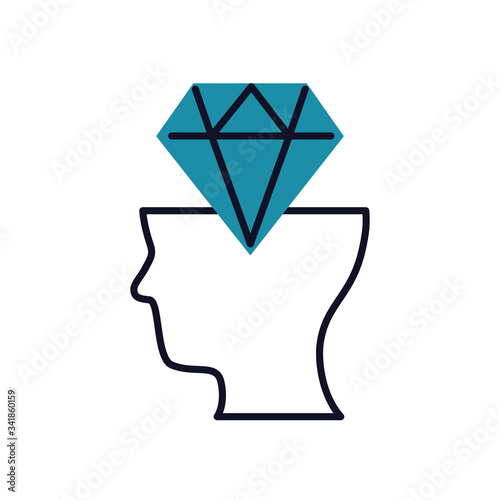 Mental health concept, head with diamond icon, half line half color style