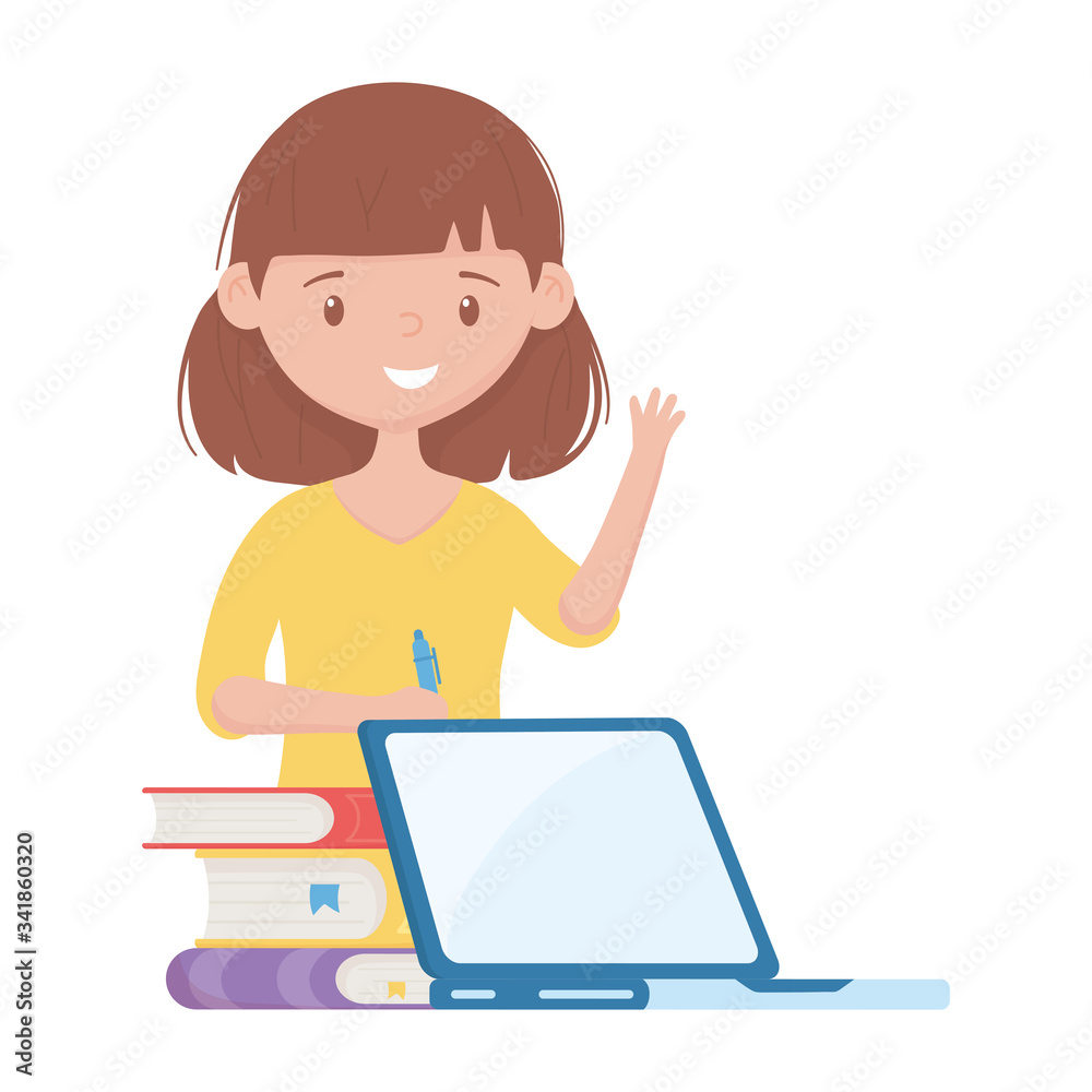 School girl with pen books and laptop vector design School girl with pen books and laptop vector design