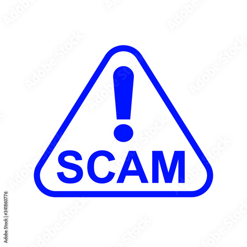 scam triangle sign blue for icon isolated on white, scam warning sign graphic for spam email message and error virus, scam alert icon triangle for hacking crime technology symbol concept