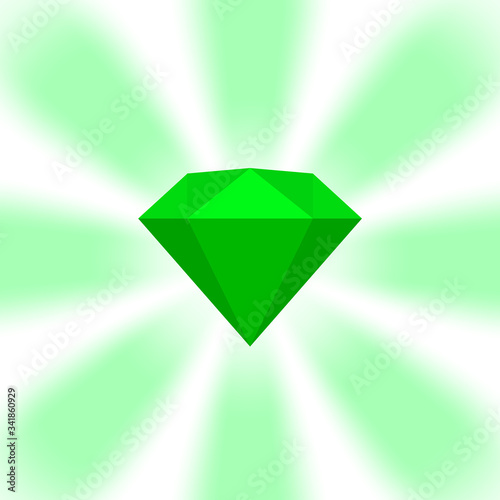green diamond gemstone on zoom comics, green flat diamonds jewelry icon, green gems on soft rays burst shine background, green diamond of items game, clip art gemstone for banner jewellery copy space
