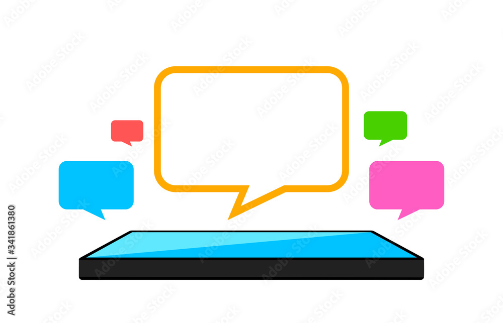 speech bubble colorful on smartphones screen, smart phone and speech bubble icon of social chat concept, dialog speech sign for copy space, talk conversation message symbol, isolated on white speech bubble colorful on smartphones screen, smart phone and speech bubble icon of social chat concept, dialog speech sign for copy space, talk conversation message symbol, isolated on white