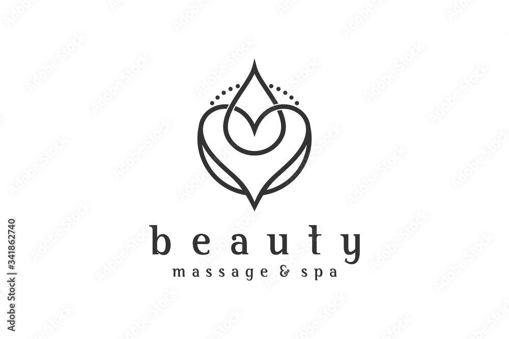 Beauty wellness care logo design, massage spa scrub clinic icon symbol. - obrazy, fototapety, plakaty 