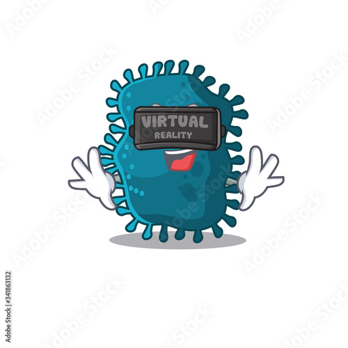 Cartoon design style of clostridium with modern Virtual Reality headset