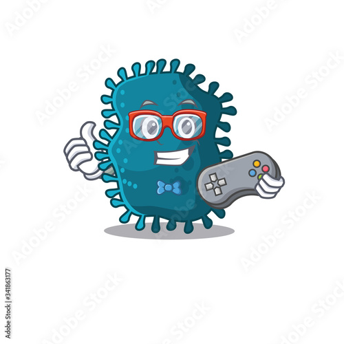 Mascot design concept of clostridium gamer using controller