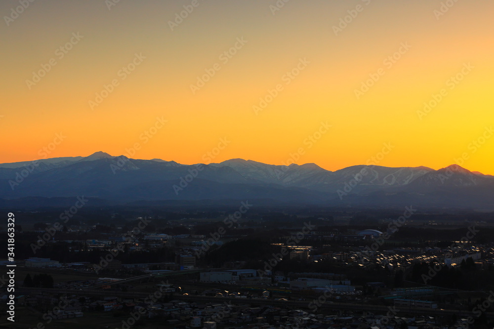 夕焼けの北上市街地