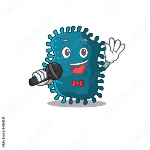 Talented singer of clostridium cartoon character holding a microphone