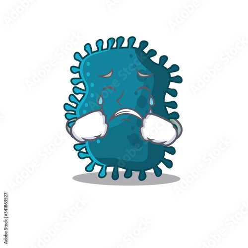Cartoon character design of clostridium with a crying face