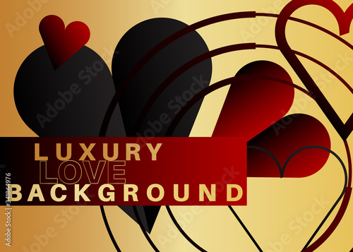 Minimalist premium love background. Vector luxury red, black and golden gradient geometric elements. Exclusive heart label.