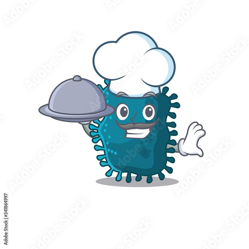 Clostridium chef cartoon character serving food on tray
