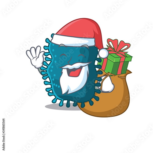 Cartoon design of clostridium Santa with Christmas gift