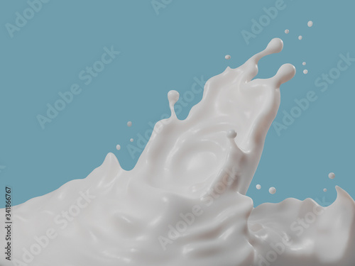 Milk splash to floor abstract shapes , isolated on Blue background , 3d illustration 3D Rendering