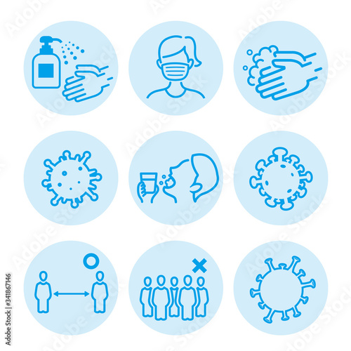 hand washing, disinfection, gargle, mask /disease prevention Icon set