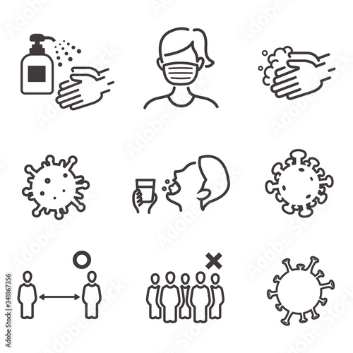 hand washing, disinfection, gargle, mask /disease prevention Icon set