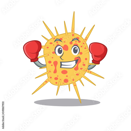 A sporty boxing athlete mascot design of mycobacterium kansasii with red boxing gloves