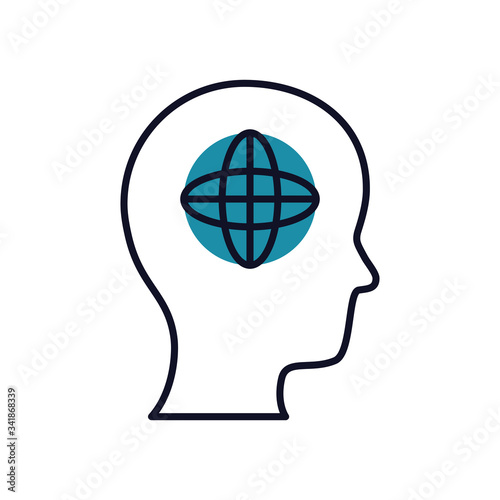 head with Mental health symbol, half line half color style