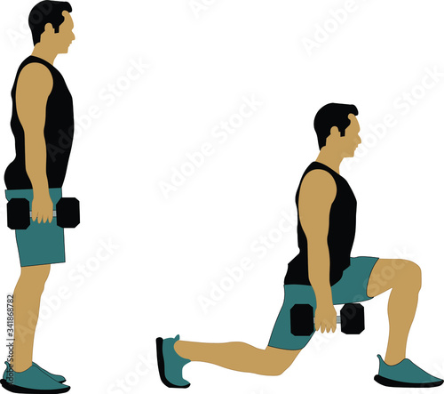a young man doing lunge walk  exercise with a dumbbells