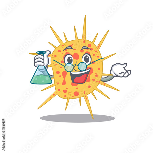 Mycobacterium kansasii smart Professor Cartoon design style working with glass tube