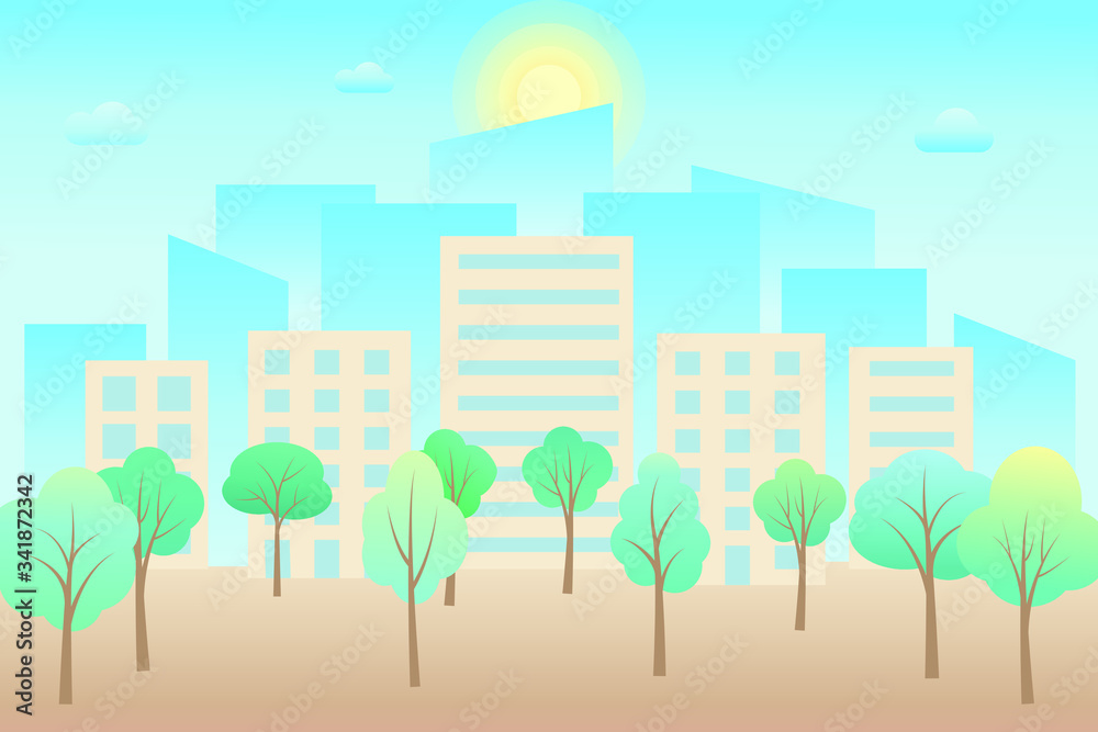 City silhouette in the afternoon. Architecture megapolis in day. Vector stock Illustration, flat design
