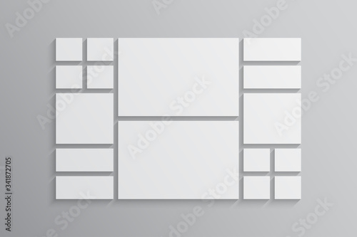 Vector empty collage board 16 square images photos
